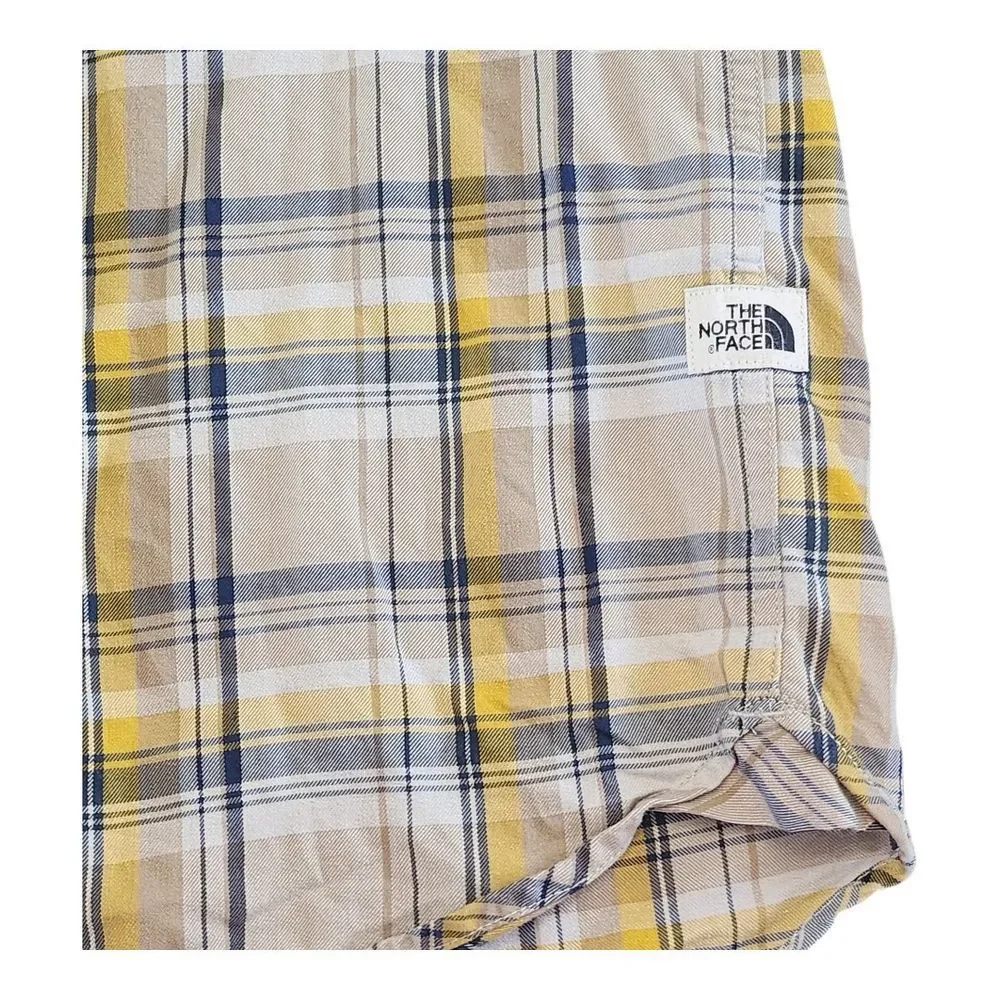 The North Face Shirt Adult Size Medium Gray Yellow Plaid Button Up Mens Outdoors